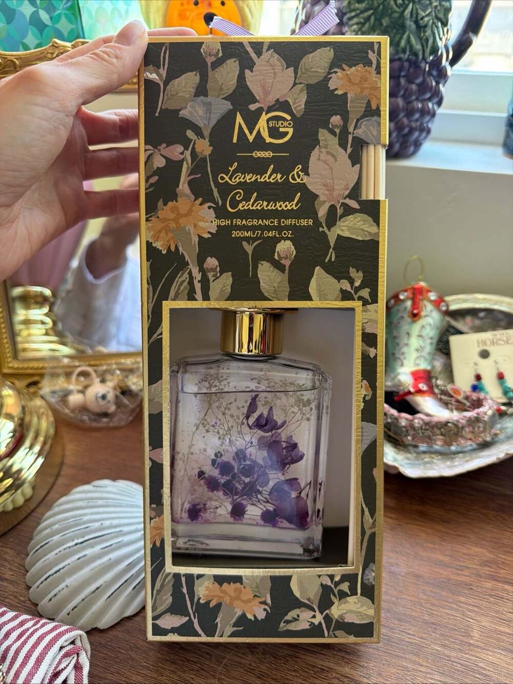 MG Studio Lavender & Cedarwood Scent Home Fragrance Floral Glass Bottle Diffuser
